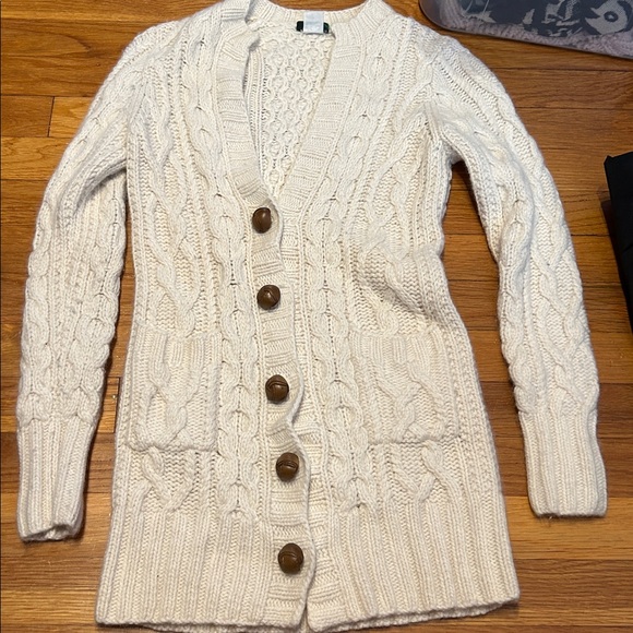 J. Crew Hand Knit Medium Cream Cable Knit Cardigan hand knit womens - Picture 2 of 7